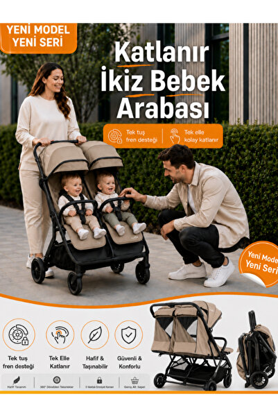modabebekler İkiz Bebek Arabası Tek Tuşla Katlanır Ayakta Sabitlenir Kışlık A...
