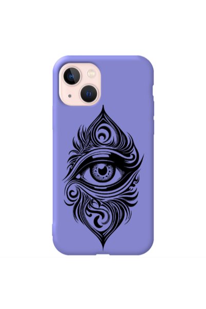 Other Apple iPhone 13 Eye patterned drawing Purple Colored Silicone TPU Θήκη