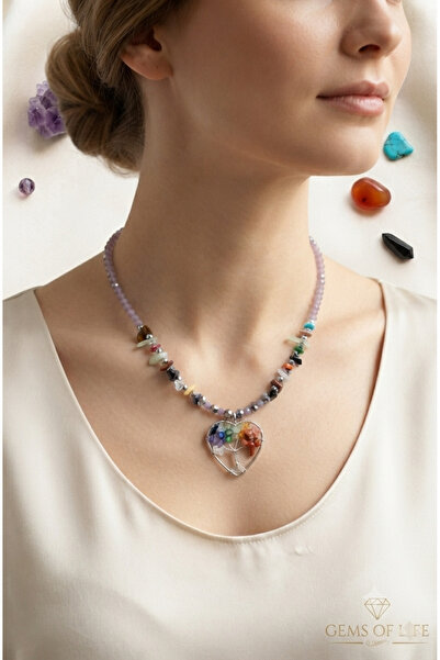 Generic Brand Handmade Heart Pattern Necklace with Broken Stones