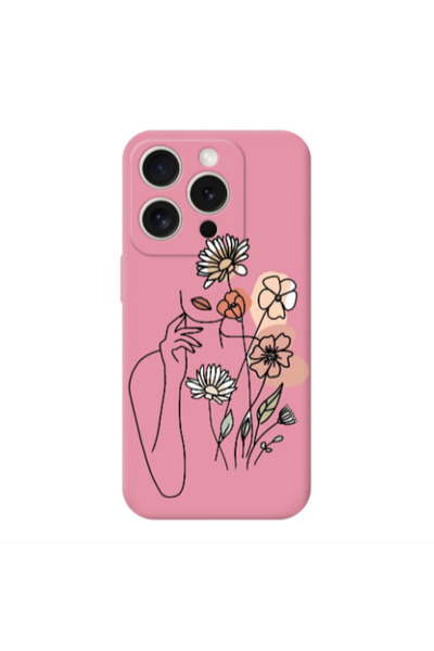Other Apple Iphone 16 Pro Lady with Flowers Pink Colored Silicone TPU Θήκη