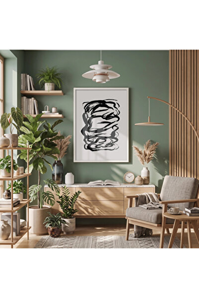 KOLAJTASARIM Pictură cu dans abstract, în stil rustic, cu ramă din lemn alb, ...