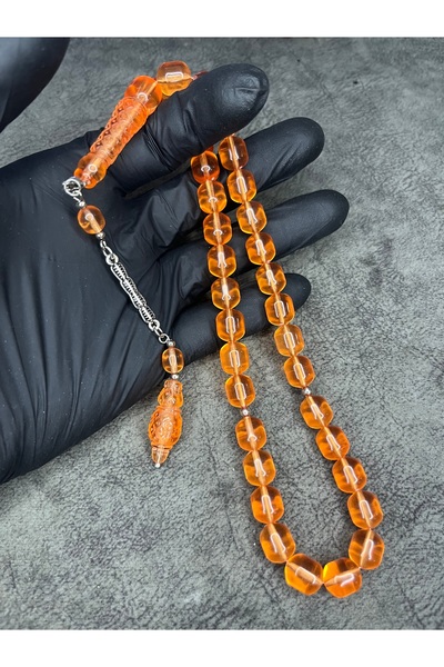 Mos Tespih İmamesi Embroidered High End Powder Amber Prayer Beads