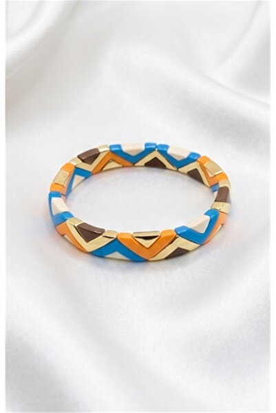 Pelin Aksesuar Flexible Bracelet with Zigzag Pattern in Blue, Orange, and Bro...