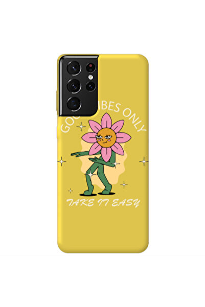 Other Samsung S21 Ultra Good Vibes Only Yellow Colored Silicone TPU Θήκη