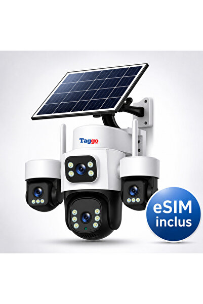 Taggo Surveillance Camera Pro Q50 with 4 Lenses, 16MP, 10W Solar Panel, 4G an...