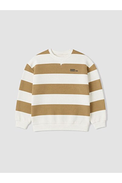 LC Waikiki Lcw Baby Beige Crew Neck Striped Boys' Sweatshirt