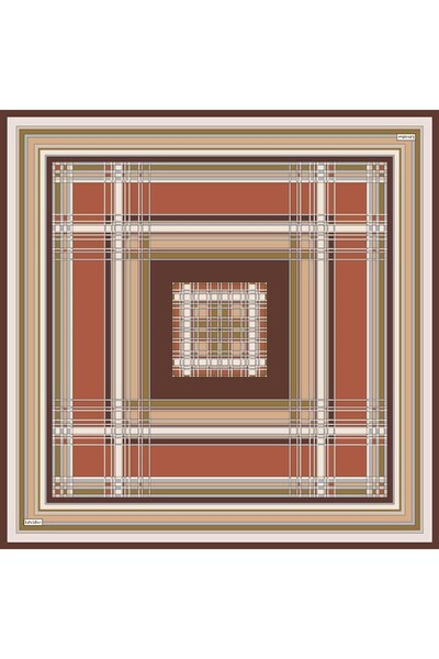 Levidor Bitter Brown Plaid Pattern Twill Silk Scarf