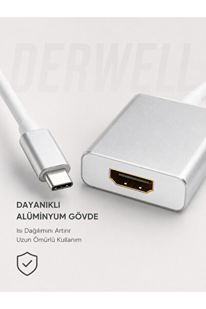 Derwell Type-C to HDMI Görüntü Ses Aktarıcı Dönüştürücü Adaptör | Telefon Tab...