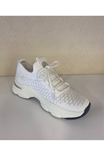Ewoll White Women's Sneaker with Stone Detail