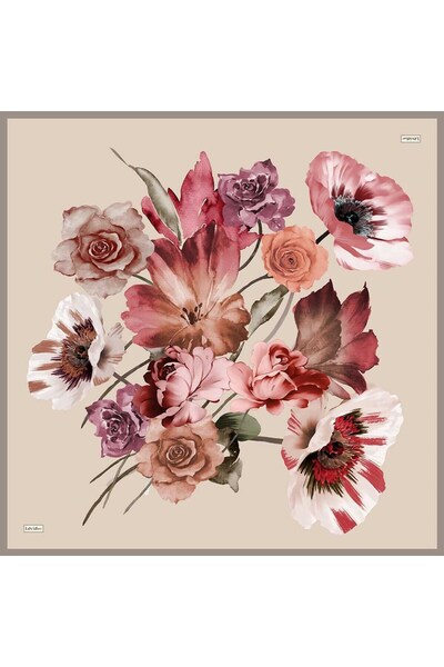 Levidor Beige Rose Pattern Twill Silk Scarf