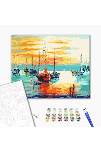 MC Micostore Set Pictura pe numere 40x50cm, Brushme - Barci pe mare - panza, ...