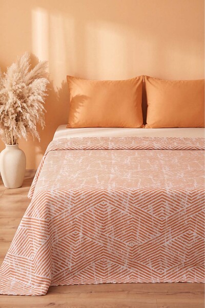 Rivaİstanbul Orange Prism Patterned Double Printed Pique & Bedspread 200X230 cm