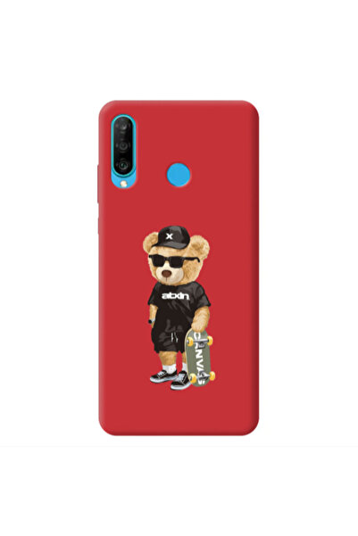 Other Huawei P30 Lite Bear with glasses Red Colored Silicone TPU Θήκη