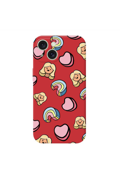 Other Apple iPhone 15 Plus Girl rainbow and hearts Red Colored Silicone TPU Θήκη
