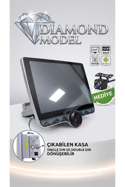 Kingwin 10.8 İnç Diamond Serisi Android Oto Teyp - 4GB RAM / 64GB - Single Di...