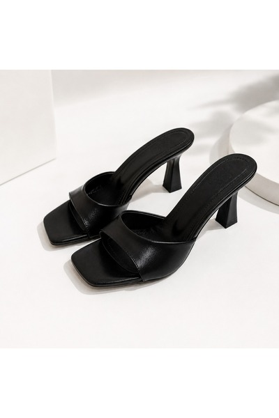 babamindukkani Women's Black Single Strap Thin Goblet Heeled Slippers