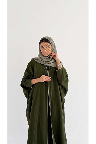AYA MWT2002 - عبايه لنن اخضر فاتح نص بشت