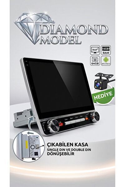 Kingwin 10.8 İnç Diamond Serisi Android Oto Teyp - 4GB RAM / 64GB - Single Di...