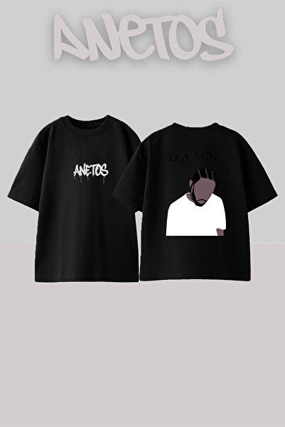 Anetos Μαύρο μπλουζάκι Kendrick Lamar DAMN με στάμπα, unisex, oversized