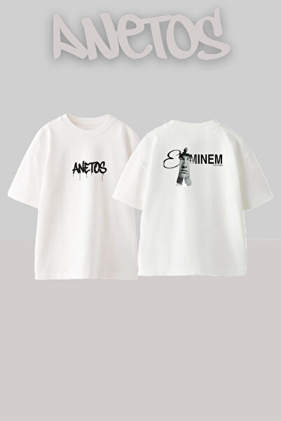 Anetos Eminem Slim Shady_4 Σχέδιο με στάμπα Unisex Oversize Λευκό T-shirt