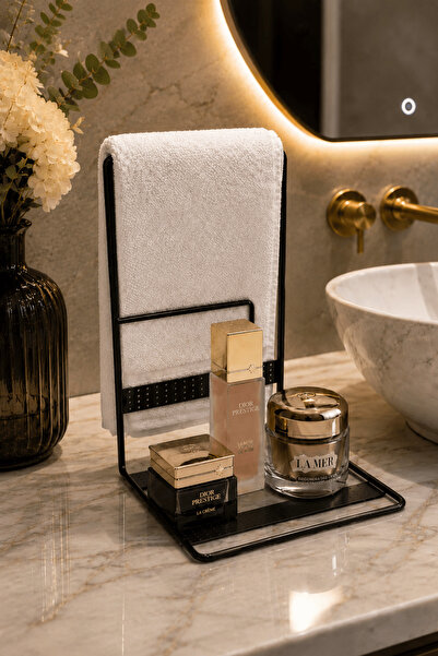 Edora Home Black Countertop Towel Holder and Cosmetic & Bathroom Organizer