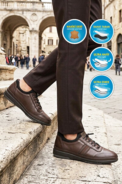 AYAKMOD Brown Printed Genuine Leather Men's Casual Shoes 6K9779-418 m