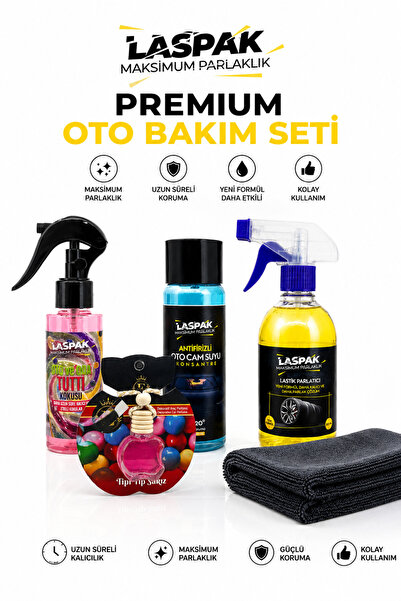 LASPAK Premium Oto Bakım Seti Lastik Parlatıcı + Antifrizli Cam Suyu + Oto Ko...