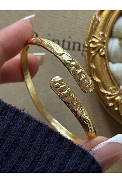 lumirajewel antik yaprak vintage kelepçe | çelik