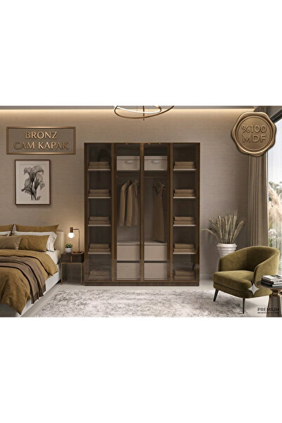 Dian Mobilya Cam Kapaklı Elbise Dolabı Bronz Cam İçi %100 MDF