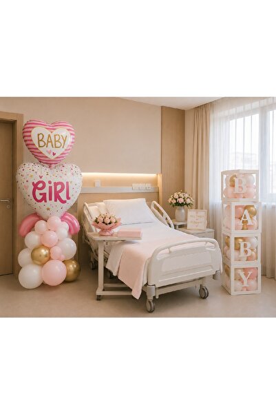 Bkmc Baby Girl Hastane Odası Süsleme Seti – Hoş Geldin Bebek Kız Balon Dekorasyon Seti | BABY Kutu, Balon Standı ve Balon Zinciri