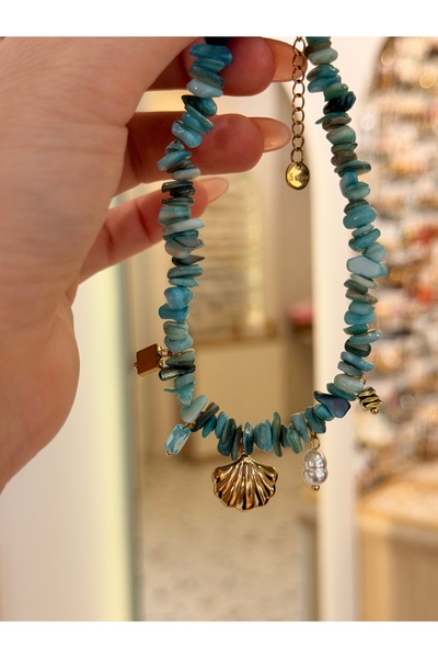 SU PERİSİ TAKI BİJUTERİ Steel Non-Allergenic Gold Turquoise Stone Sea Shell A...