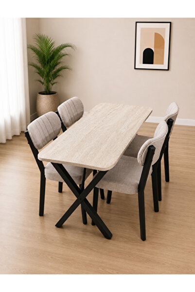BAMBEDS MOBİLYA 60x120 Yemek Masası Mutfak Masası 4 Kişilik Masa Sandalye Tak...