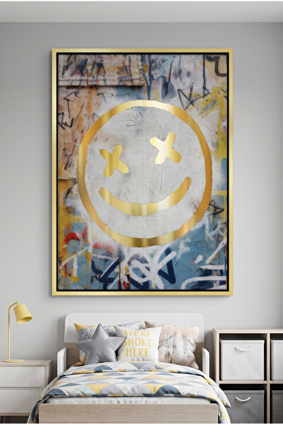 Jasmine Art Gold Smiley Face Kids Wall Art | Portrait Framed Canvas Print wit...