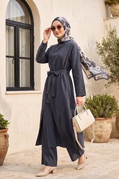 Modamorfo Tunic, Long Slit Pants, Pocketed Modal Set - Smoked
