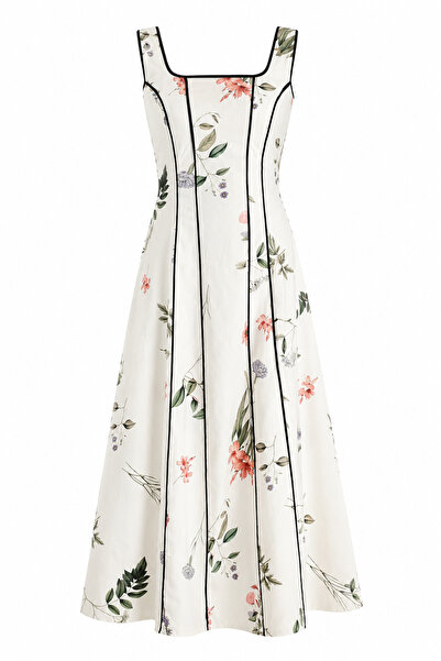 QUAŞE Spring Floral Piping Square Neck Dress