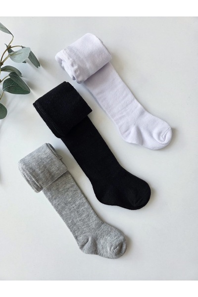 Panfilia Cotton Baby Pantyhose Black-Grey-White Set of 3 / Girls Boys Unisex ...
