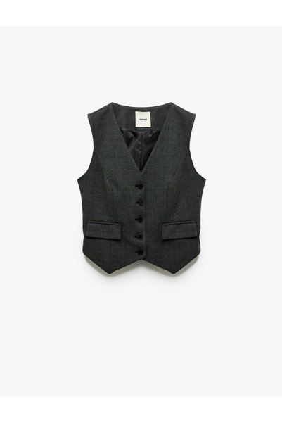 Koton Checked V-Neck Vest