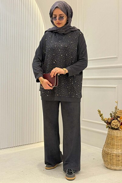 ottoman wear Orhan Store Taş Detaylı Tesettür Takım Siyah OTW2701