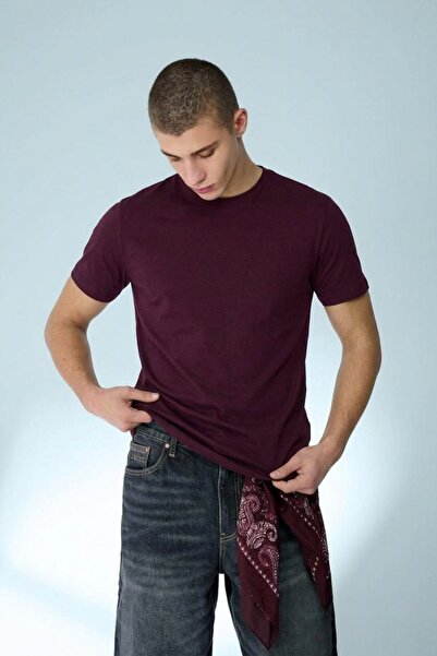 DAMGA JEANS Muška ležerna ravna burgundija rastezljiva majica