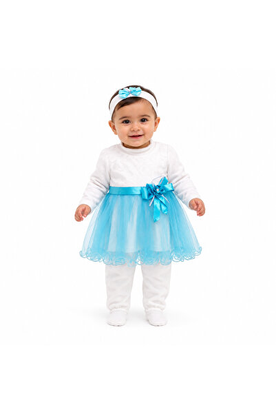 Generic Girls' White and Turquoise Set with Tulle Dress and Headband, 1 Year ...