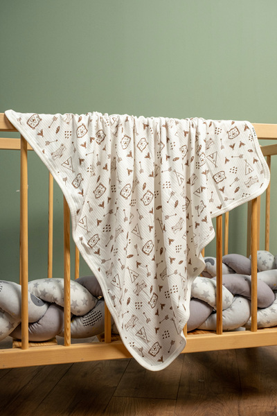 TİNY GOLDEN Natural Cotton 85X90 cm Single Layer Organic Baby Blanket Pattern...