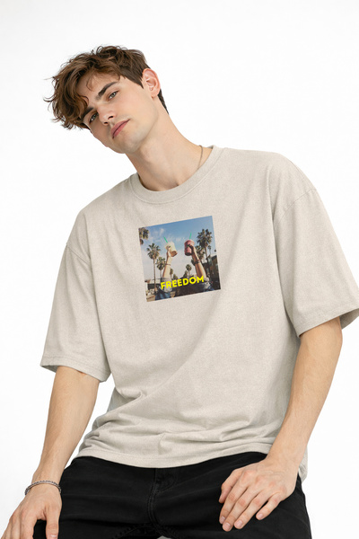 Generic Brand Freedom - Oversize Men's T-Shirt Beige