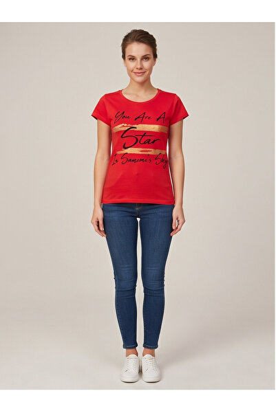 gökçesu Women's T-Shirt - Red Color High Cotton Content Soft Texture