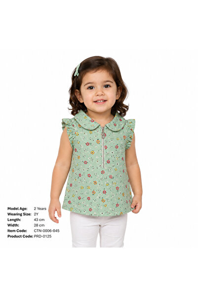 Generic Girls' Green Floral Zipper Ruffle Sleeve Blouse 5 Months to 2 Years