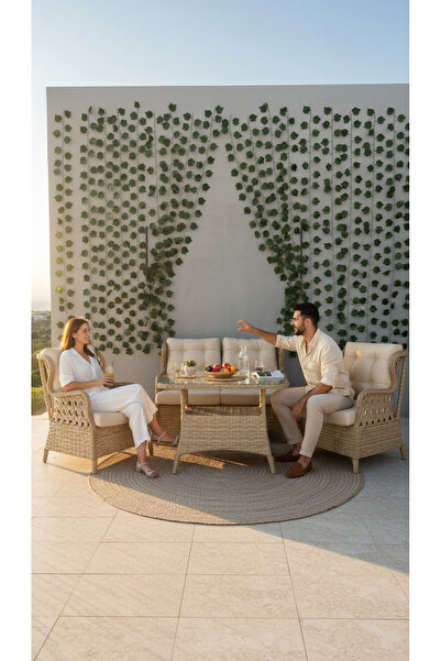 BALCO HOME Mini Sümbül 2+1+1+ 60x90 Masa Alüminyum Rattan Balkon Takımı