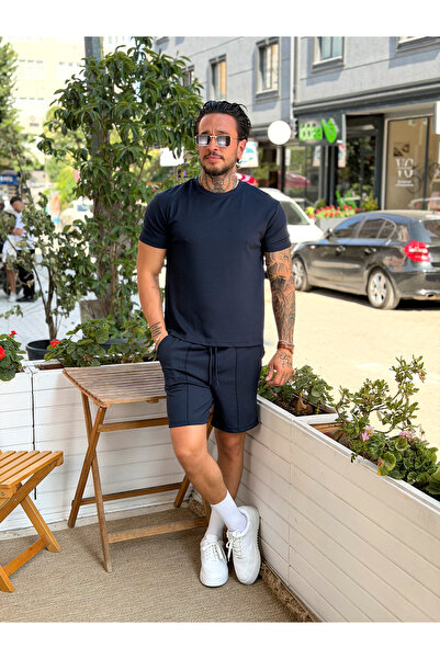 manch collection Regular Fit Basic Modal Tshirt-Shorts Set Navy Blue