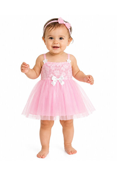 Generic Baby Girls Pink Lace & Tulle Dress with Bow, Pink -Size -1Y | Floral ...