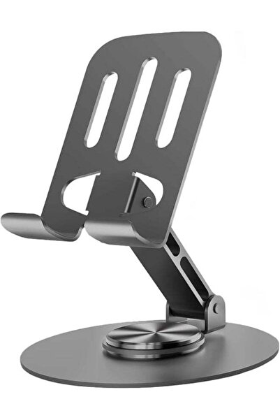 Generic Grey Aluminium Adjustable Desktop Phone Stand with 360° Rotating Base...