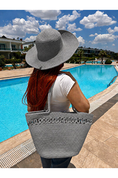 Zeora Home Women's Jute Straw Look Beach Bag and Wide Brim Hat Set Summer Vac...