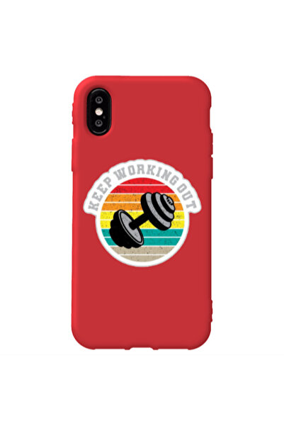 Other Apple iPhone Xs Max Keep working out Red Colored Silicone TPU Θήκη